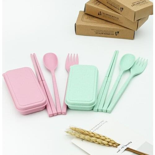 Dinnerware Set Portable Foldable Flatware Wheat Straw Tableware Outdoor Camping Kids Dinner Set With Mini Box Kitchen Gadget Set
