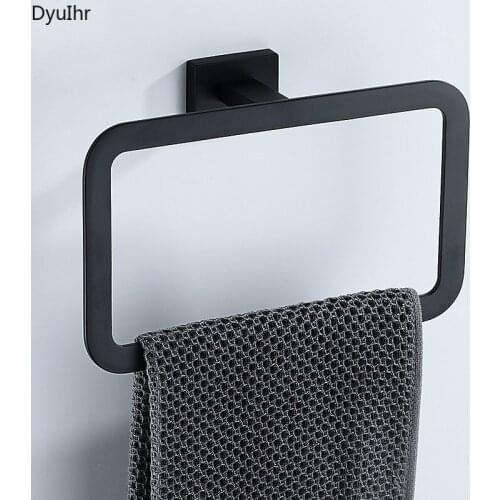 Nordic stainless steel black towel ring round towel hand towel rack bathroom simple towel ring hanging ring free punch DyuIhr