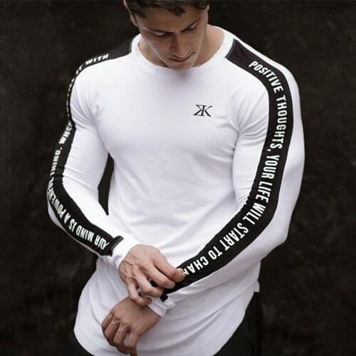 2021 new autumn mens gym fitness long-sleeved T-shirt mens bodybuilding slim stretch breathable quick-drying T-shirt