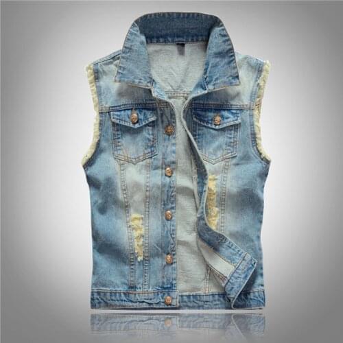 2020 New Arrival Casual Turn-down Collar Short Men Single Breasted Cool Personality Waistcoat Blue Jacket Shoulder Jeans Vest