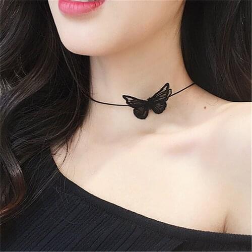 Ajojewel White / Black Lace Butterfly Choker Necklace Charm Fashion Elegant Temperament Jewelry Women Accessories Wholesale