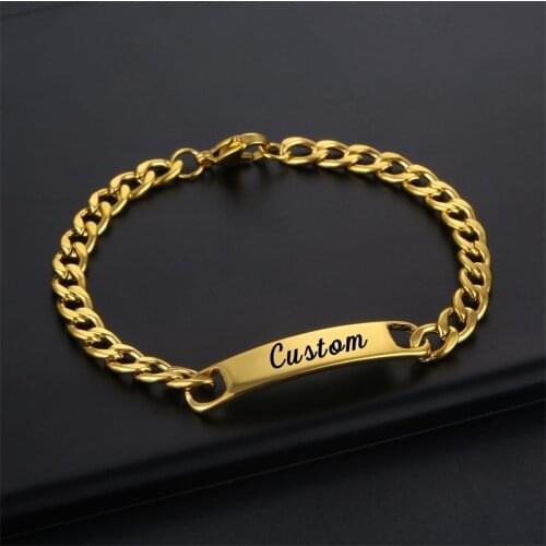 Personalized Customized Name Engraved Bracelets for Women Men Stainless Steel 5mm Cuban Chain Custom Bracelet Nameplate Jewelry