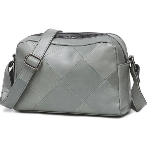 Casual Double zipper Crossbody Bags For Women Real Leather Handbag Lady Shoulder Bag Diamond Lattice Design Small Messenger Bags