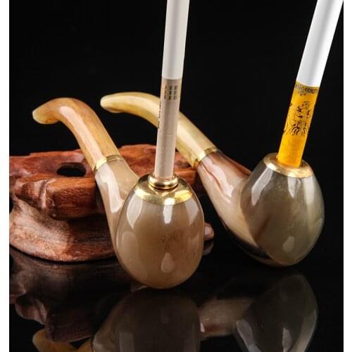 Straight Tobacco Pipe filter Ebony Wood Pipe Handmade Metal Ring Smoking Pipe Vintage Smoke Pipe Accessory