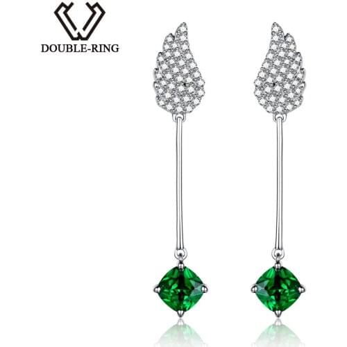 DOUBLE-R Earrings For Girls Real 925 Sterling Silver Earring With Created Emerald Gemstone Jewelry