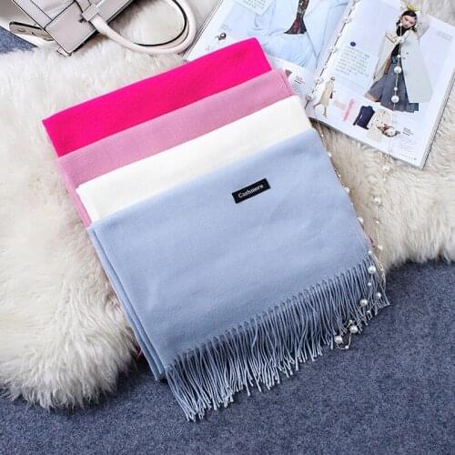 Scarfs Solid color soft women scarf cashmere-like scarves lady AutumnThick shawls wraps winter pashmina femal hijab headband