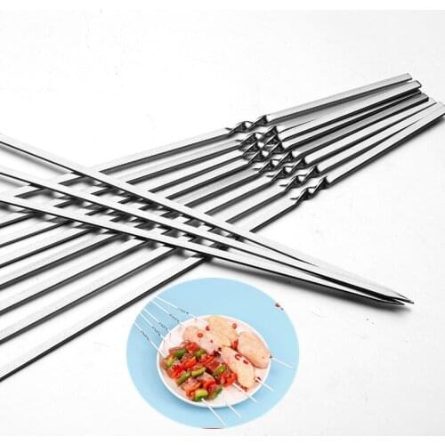 Food grade stainless steel barbecue skewers Reusable flat bbq Needle stick For Shish Kebab outdoor camping picnic BBQ tools
