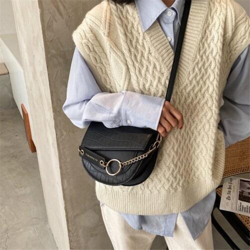 Crossbody Bags Women Luxury Crocodile Pattern Semicircle Saddle Bags PU Handbags Designer Ladies Shoulder Bags