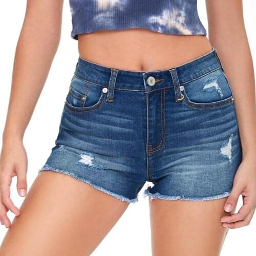 Cotton High Waist Tassel Ripped Denim Shorts Women 2021 Summer Sexy Push Hip Straight Streetwear Lady Solid Blue Jeans Shorts