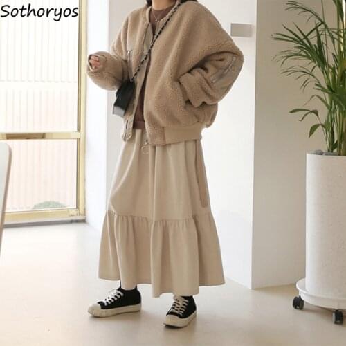 Skirts Women Corduroy Solid Simple Autumn A-line Harajuku Vintage Students Fresh Chic Fashion Street All-match Baggy Ulzzang New