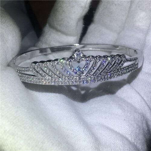 Vecalon Female Crown Bracelet Pave setting 5A Zircon Cz White Gold Filled wedding bangle for women Bridal Mother Jewelry