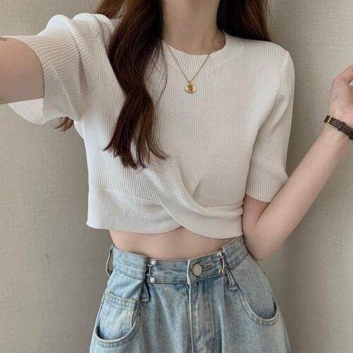 Harteen Summer Knit Thin Pull Swetaer Korean Fashionable Short Sleeve Womens Clothes Sweater Blusa De Frio Feminina Femme Top