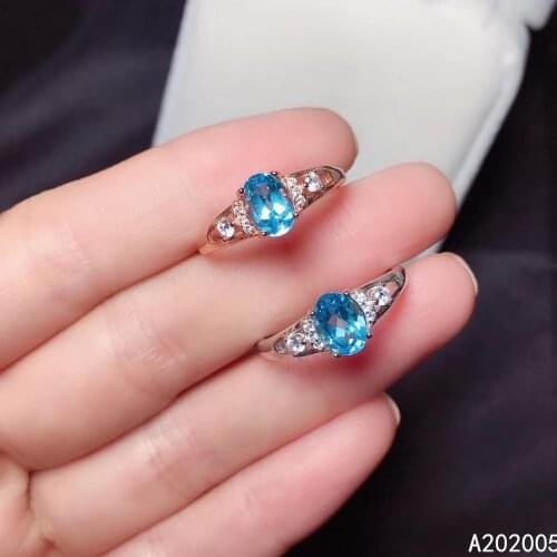 KJJEAXCMY fine jewelry 925 sterling silver inlaid natural blue topaz adjustable Female ring beautiful Support test with box