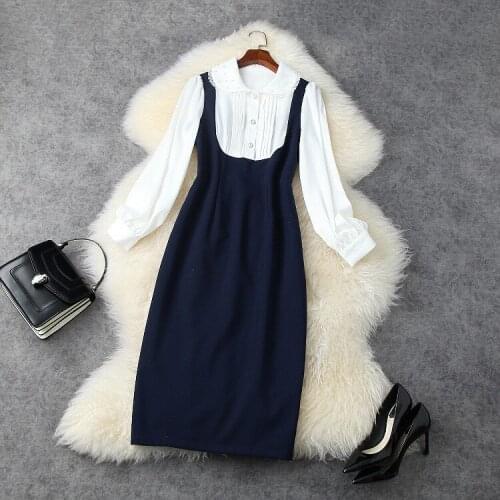 Dress for Women European and American Womens Clothing New 2021 Spring Long Sleeved Beaded Baby Collar Fashion Patchwork Dress