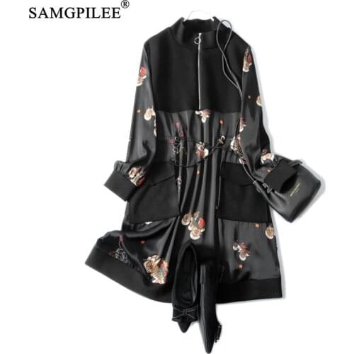 Winter Dress Women 2021 New French Fashionable Zipper O Neck High-grade Stitching Drawstring Waist Chiffon Dresses Woman