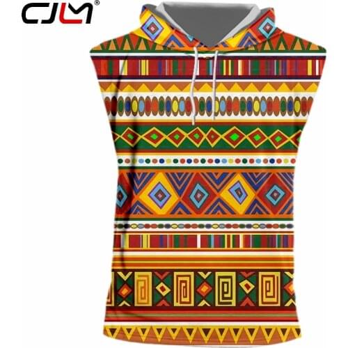 CJLM Creative 3D Striped Print Hooded Vest Shirt Street Hip Hop Fashion Casual Loose Sleeveless Tank Top Mens Fashion Top S-6XL