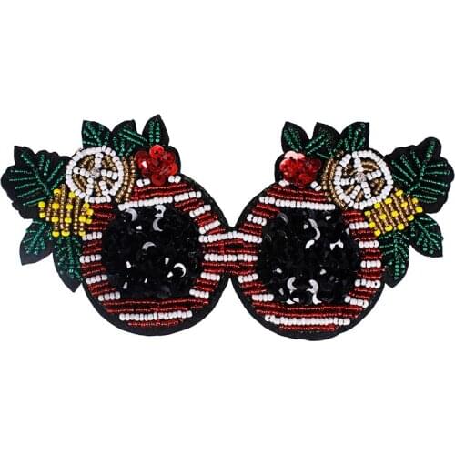 10piece Craft Beaded Rhinestones Sunglasses Design Patches Applique Sew on Patches Clothes Bags Decorated DIY Sewing TH509