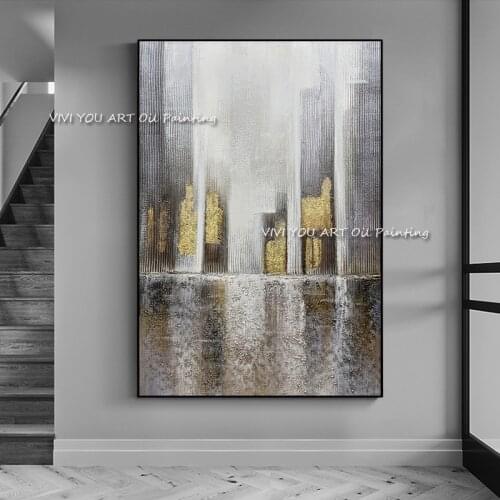 100% Handmade canvas gold foil oil painting abstract 2 pieces large poster beautiful art wall pictures for home decoration