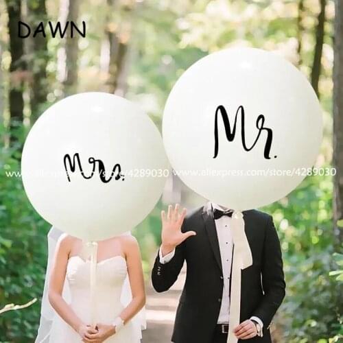2pcs/lot 36inch Round White Print Mr&Mrs Latex Balloons Wedding Decoration Helium Inflatable Ball for Valentine Bachelorette