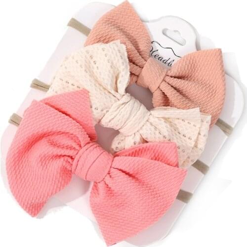 3 Pcs/Set Solid Color Baby Elastic Hair Band Turban Princess Bowknot Headband 425F