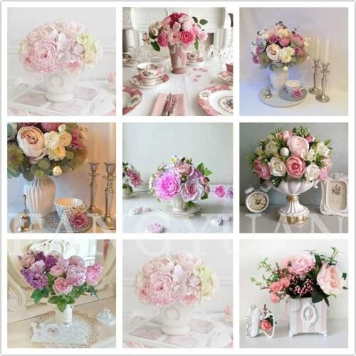 5D Diy Diamond Painting Flowers Full Square Round Drill Embroidery Cross Stitch Pink Red Rose Home Decoration Mosaic Diamond Art