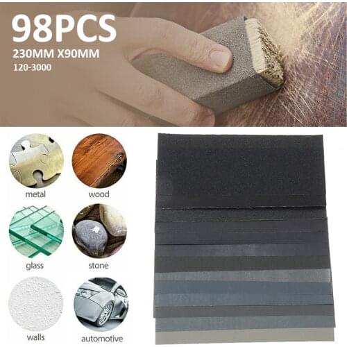98 sheets Sandpaper Set 120-3000 Grits Dry Wet Sandpaper Sand Paper Sheets Set Waterproof Sandpapers Abrasive Paper