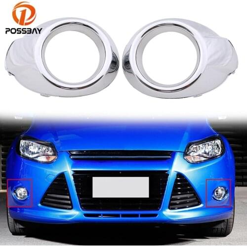 POSSBAY Chrome Car Front Bumper Fog Light Cover Grille for Ford Focus Sedan/Hatchback/Turnier DYB 2011-2014 Pre-facelift