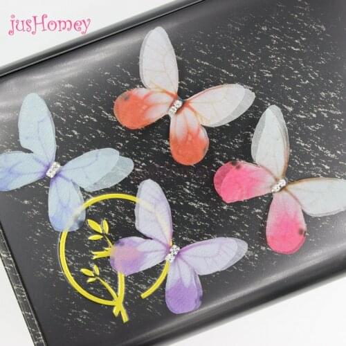 50PCS Rhinestone Organza Butterflies Double-layer Pieridae Butterfly Accessory for Jewelry Making, Wedding Bridal Butterflies