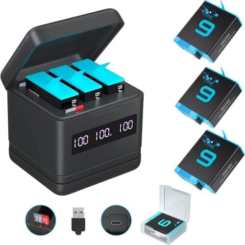2000mAh For GoPro 9 Battery and USB Intelligent Digital Display Fast Charger For GoPro Hero 9 Camera Battery Accessorie