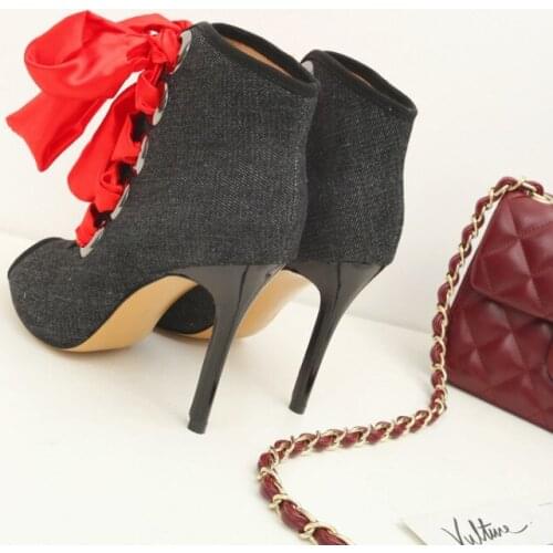 Oversized 10 11 12 high heels sandals women shoes woman summer ladies Lace jeans with lace across the mouth