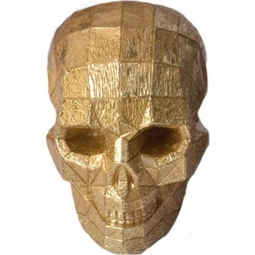 BUF 16cm Gold Geometric Skull Statue Resin Craft Home Decoration Sculpture Halloween Party Decor Ornaments Gifts