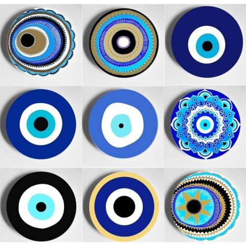 Blue Evil Eye Decorative Plate Creative Wall Plate Europe Style Art Display Plate Home Restaurant Bar Pure Handmade Decoration