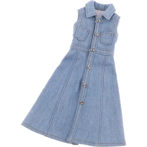 Denim Sleeveless Dress Outfit for 1/6 BJD Dolls Clothes Casual Wear Dress up Accs