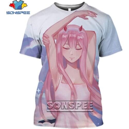 SONSPEE Anime DARLING In The FRANXX T Shirt Mens Womens T-shirt 3D Print Sexy Girls Harajuku Summer Hip-hop Style Tees Tops