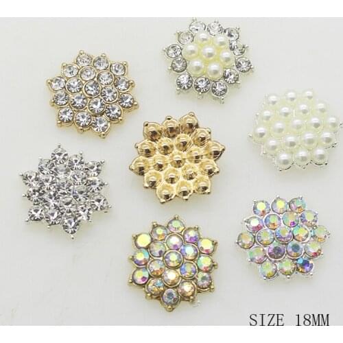 Hot Sale 10Pcs/lot 18mm Alloy Decoration metal rhinestones diamond button diy girl hair accessory Wedding Invitation Mix