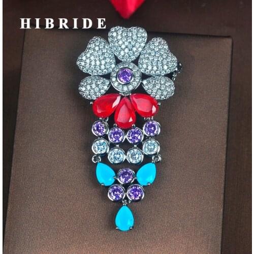HIBIRDE Charm Jewelry Flower Design Multicolor Cubic Zirocnia Pendent Brooches For Women Birthday Gifts Fashion BC-001