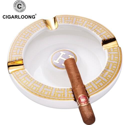 Large-diameter smoke trough exquisite striped cigar ashtray ceramic AS-390-1