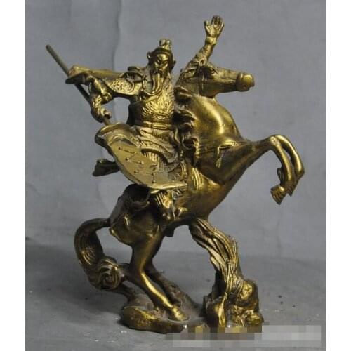 Chinese Brass Copper guangong guanyu Warrior Generals Heroes Ride Horse Statue