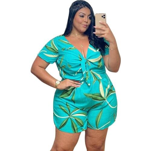 Romper Shorts Yellow Red Green Jumpsuit Women Plus Size 4XL Jumpsuit Combinaison Short Mono Mujer Combi Short Combishort Femme