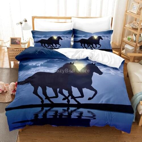 Running Horse 3d Bedding Set Animal Comforter Scenery Duvet Cover Sets Bed Linen Fashion Luxury Twin Queen King Single Size Gift