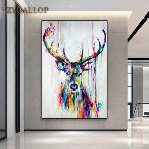 Colorful Elephant And Deer Canvas Painting Animals Wall Art Poster Watercolor- Graffiti Wall Pictures For Living Room Home Decor