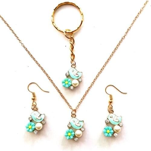 Crystal rhinestone enamel pearl bead flower bird jewelry set costume jewellery set necklace earrings keychain women fashion
