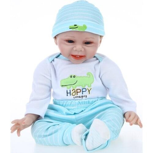 Reborn Toddler Baby Doll 22inch 55cm Boy Smiling Baby Doll Silicone Body Boneca With Clothes Lifelike Cute Gifts Toy Crocodiles