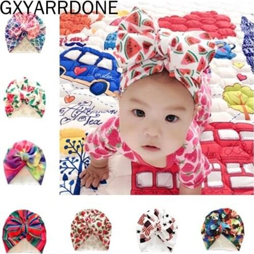 Newborn Infant Toddler Kid Baby Cute Soft Cotton Knot Printed Bowknot Turban Hat Indian Flower Cap Baby Accessories