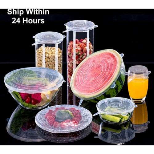 Reusable Silicone Stretch Lids Stretchable and Durable Silicone Covers with Cleaning Brush Keep Food Fresh Food Grade Material