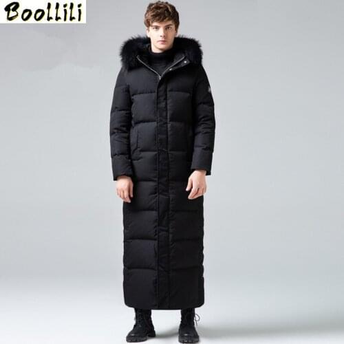 Boollili Winter Goose Down Jacket Men Long Coat Men Raccoon Fur Collar Plus Size Warm Mens Jackets Doudoune Homme