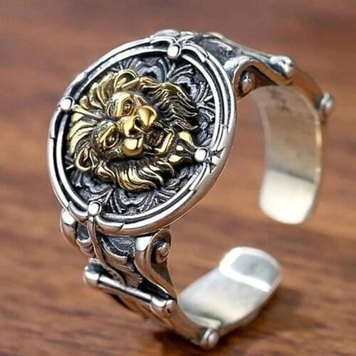 Vintage Lion Ring for Men Gothic Punk Hip Hop Motorcycle Biker Rock Adjustable Opening Domineering Male Ring Jewelry