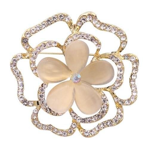 Delicate Women Broach Elegant Crystals And Opal Flower Brooches Lady Garment Accessories Jewelry Brooch Rhinestone Pin