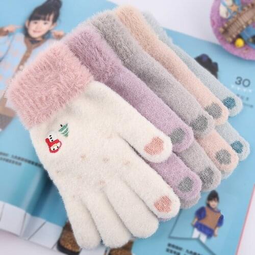 Iwarm Autumn And Winter Knitted Touch Screen Gloves For Women Cute Cartoon Embroidery Girls Student Warm Gloves Mitten