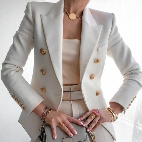 Women Autumn Solid Color Slim Coat Suit Jacket Double-breasted Slim Formal Business Blazer